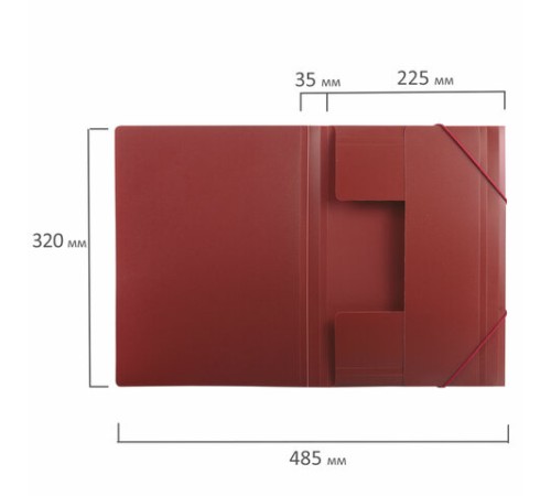 Папка на резинках BRAUBERG, стандарт, красная, до 300 листов, 0,5 мм, 221622
