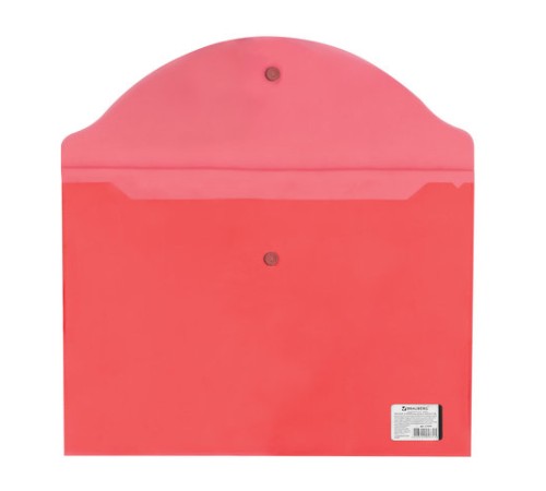 Папка-конверт с кнопкой BRAUBERG, А4, до 100 листов, прозрачная, красная, 0,15 мм, 221636