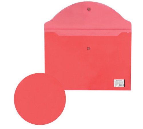 Папка-конверт с кнопкой BRAUBERG, А4, до 100 листов, прозрачная, красная, 0,15 мм, 221636