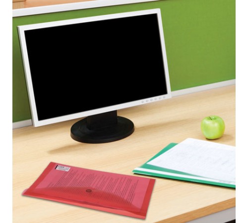 Папка-конверт с кнопкой BRAUBERG, А4, до 100 листов, прозрачная, красная, 0,15 мм, 221636