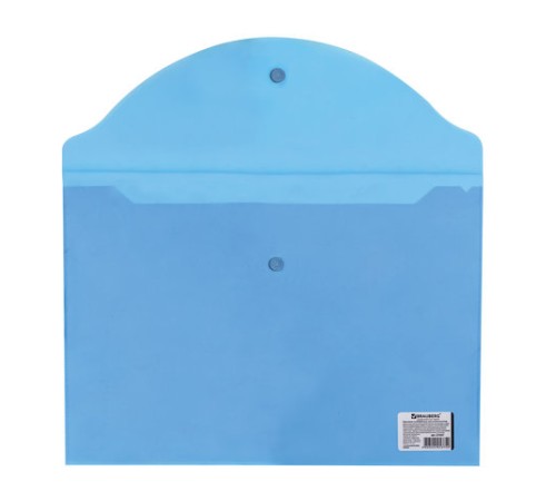 Папка-конверт с кнопкой BRAUBERG, А4, до 100 листов, прозрачная, синяя, 0,15 мм, 221637