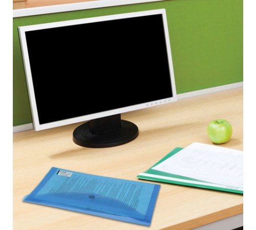 Папка-конверт с кнопкой BRAUBERG, А4, до 100 листов, прозрачная, синяя, 0,15 мм, 221637