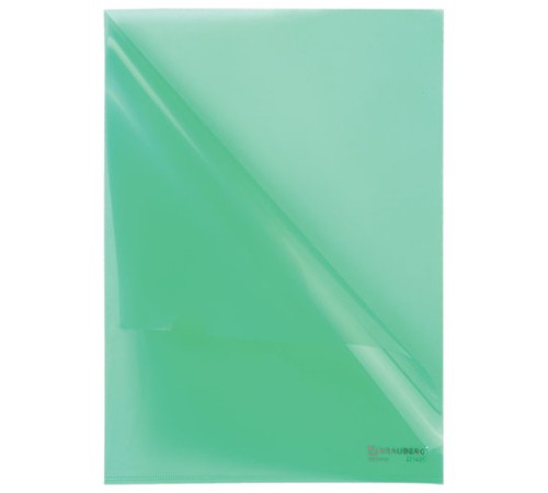 Папка-уголок жесткая BRAUBERG, зеленая, 0,15 мм, 221639