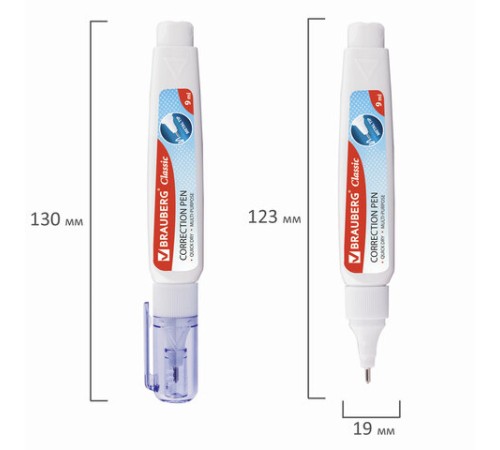 Ручка-корректор BRAUBERG, 9 мл, металлический наконечник, 221675