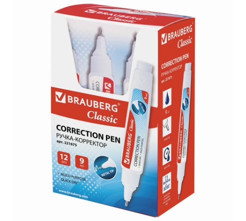 Ручка-корректор BRAUBERG, 9 мл, металлический наконечник, 221675