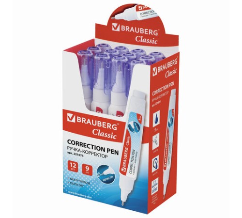 Ручка-корректор BRAUBERG, 9 мл, металлический наконечник, 221675