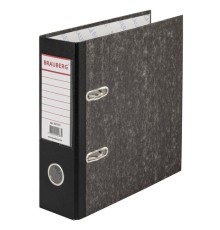Папка-регистратор МАЛЫЙ ФОРМАТ (148х210 мм), А5, 70 мм, ВЕРТИКАЛЬНАЯ, покрытие мраморное, ПВХ,черная, BRAUBERG, 221721