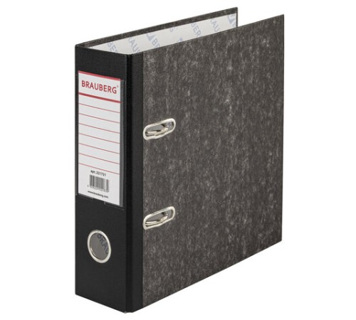 Папка-регистратор МАЛЫЙ ФОРМАТ (148х210 мм), А5, 70 мм, ВЕРТИКАЛЬНАЯ, покрытие мраморное, ПВХ,черная, BRAUBERG, 221721