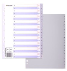 Разделитель пластиковый BRAUBERG, А4, 20 листов, алфавитный А-Я, оглавление, серый, Китай, 221845