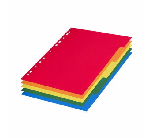 Разделитель пластиковый BRAUBERG, А4, 5 листов, по цветам, оглавление, Китай, 221846