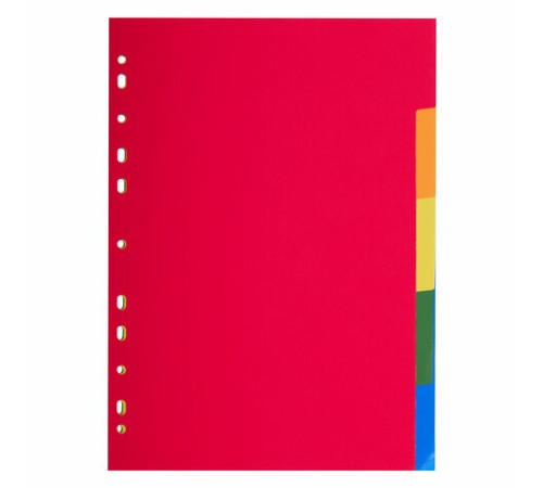 Разделитель пластиковый BRAUBERG, А4, 5 листов, по цветам, оглавление, Китай, 221846