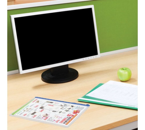 Папка-конверт на молнии А4 (335х238 мм), карман для визиток, молния ассорти, прозрачная, 0,15 мм, BRAUBERG 