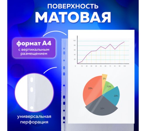 Папки-файлы перфорированные, А4, BRAUBERG 