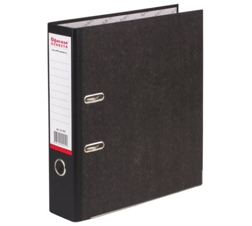 Папка-регистратор ОФИСНАЯ ПЛАНЕТА, усиленный корешок, мраморное покрытие, 80 мм, с уголком, черная, 221997