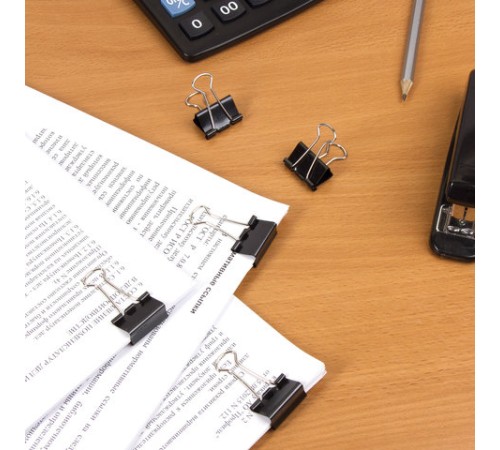 Зажимы для бумаг ОФИСНАЯ ПЛАНЕТА, КОМПЛЕКТ 12 шт., 25 мм, на 100 листов, черные, картонная коробка, 221999