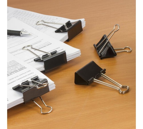 Зажимы для бумаг ОФИСНАЯ ПЛАНЕТА,КОМПЛЕКТ 12 шт., 51 мм, на 230 листов, черные, картонная коробка, 222002