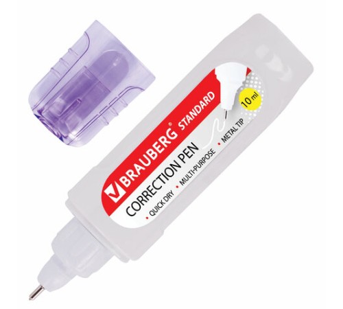 Ручка-корректор BRAUBERG, 10 мл, металлический наконечник, в упаковке с подвесом, 222059