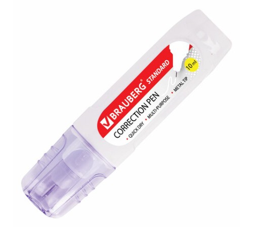 Ручка-корректор BRAUBERG, 10 мл, металлический наконечник, в упаковке с подвесом, 222059