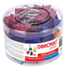 Зажимы для бумаг ОФИСМАГ, КОМПЛЕКТ 48 шт., 25 мм, на 100 листов, цветные, в пластиковом цилиндре, 222091