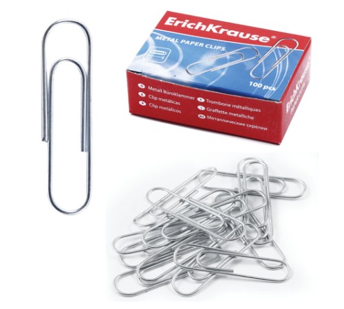 Скрепки ERICH KRAUSE, 28 мм, оцинкованные, 100 штук, в картонной коробке, 7855