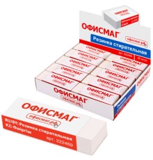 Ластик большой ОФИСМАГ, 60х20х11 мм, белый, прямоугольный, картонный держатель, 222469