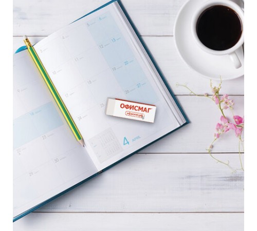 Ластик большой ОФИСМАГ, 60х20х11 мм, белый, прямоугольный, картонный держатель, 222469