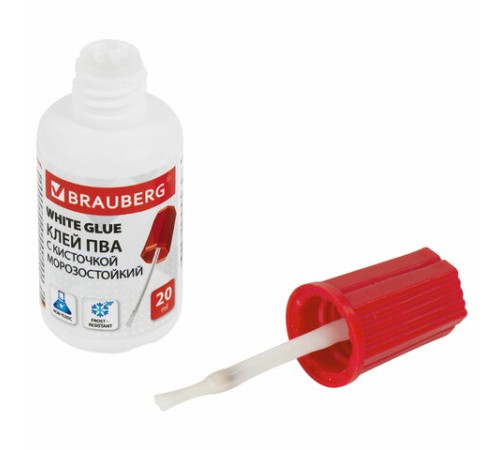 Клей ПВА BRAUBERG, 20 г, с кисточкой, морозостойкий, 222875