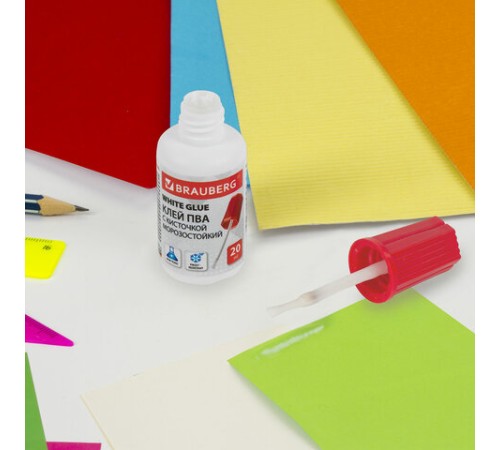 Клей ПВА BRAUBERG, 20 г, с кисточкой, морозостойкий, 222875