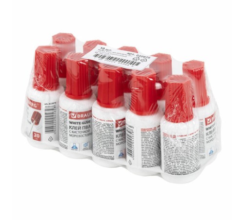 Клей ПВА BRAUBERG, 20 г, с кисточкой, морозостойкий, 222875