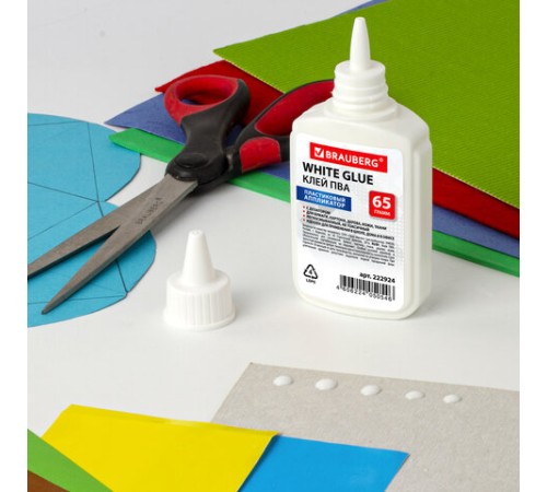 Клей ПВА BRAUBERG (бумага, картон, дерево), 65 г, 222924
