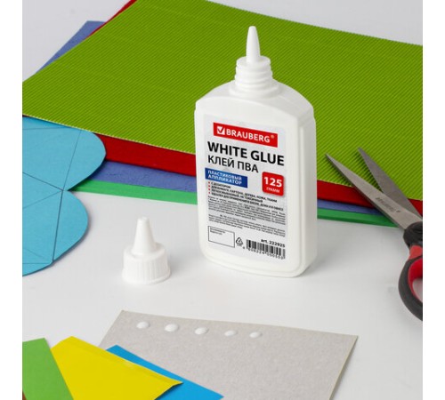 Клей ПВА BRAUBERG (бумага, картон, дерево), 125 г, 222925