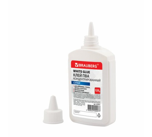 Клей ПВА-СУПЕР BRAUBERG (керамика, ткань, кожа, дерево, бумага, картон), 125 г, 222927