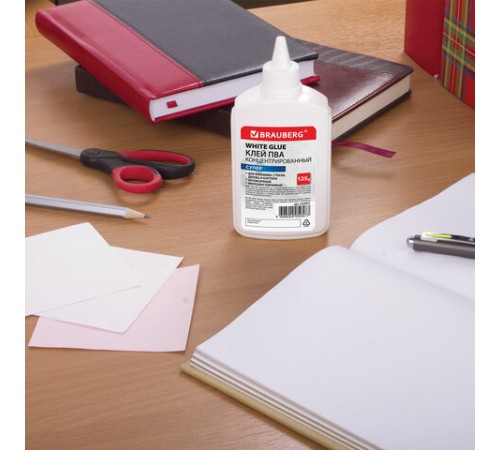 Клей ПВА-СУПЕР BRAUBERG (керамика, ткань, кожа, дерево, бумага, картон), 125 г, 222927