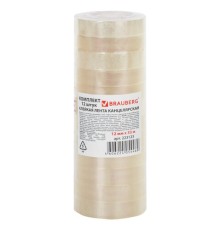 Клейкие ленты 12 мм х 33 м канцелярские BRAUBERG, комплект 12 шт., прозр., гарант. длина, 223123