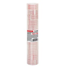 Клейкие ленты 19 мм х 10 м канцелярские BRAUBERG, комплект 12 шт., прозрачные, 223124