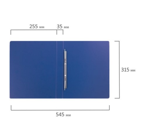 Папка с металлическим пружинным скоросшивателем BRAUBERG, картон/ПВХ, 35 мм, синяя, до 290 листов, 223187