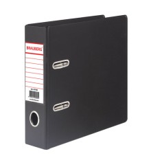 Папка-регистратор МАЛЫЙ ФОРМАТ (148х210 мм), А5, 70 мм, ВЕРТИКАЛЬНАЯ, двухстороннее покрытие, ПВХ, черная, BRAUBERG, 223188