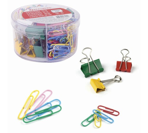 Набор BRAUBERG, зажимы 19 мм/15 шт., 25 мм/8 шт., скрепки 28 мм/152 шт. и 50 мм/50 шт., 223517