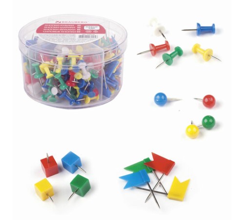 Набор BRAUBERG, силовые кнопки, 60 шт., шарики 60 шт., кубики 60 шт., флажки 60 шт., 223518