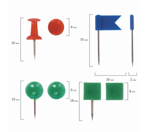 Набор BRAUBERG, силовые кнопки, 60 шт., шарики 60 шт., кубики 60 шт., флажки 60 шт., 223518