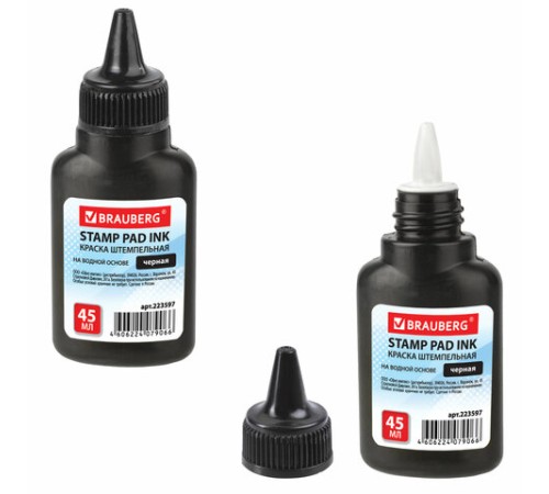 Краска штемпельная BRAUBERG, черная, 45 мл, на водной основе, 223597
