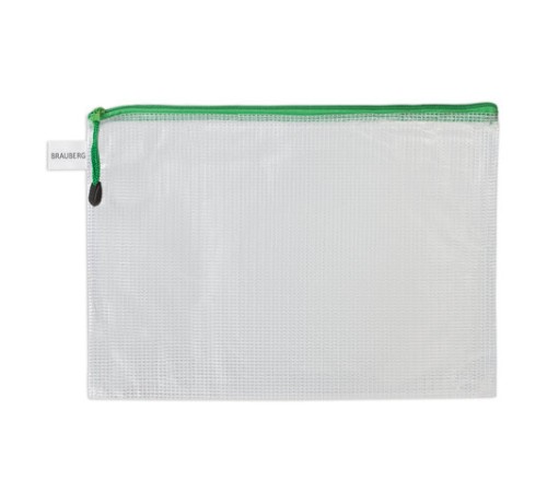 Папка-конверт на молнии А4 (335х243 мм), молния ассорти, ПВХ, сетка, прозрачная, 0,2 мм, BRAUBERG 