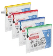 Папка-конверт на молнии МАЛЫЙ ФОРМАТ (238х180 мм) А5, молния ассорти, ПВХ, прозрачная, BRAUBERG 