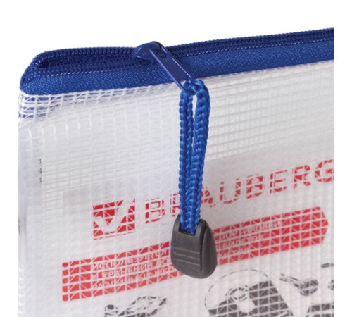 Папка-конверт на молнии МАЛЫЙ ФОРМАТ (255х130 мм), молния ассорти, сетка, прозрачная, 0,2 мм, BRAUBERG 