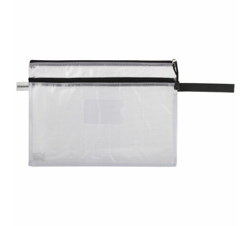 Папка-конверт на молнии А4 (335х243 мм), 2 отделения, ПВХ, прозрачная, 0,3 мм, BRAUBERG 