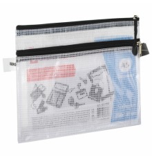 Папка-конверт на молнии МАЛОГО ФОРМАТА (238х180 мм), А5, 2 отделения, ПВХ, сетка, прозрачная, 0,3 мм, BRAUBERG 