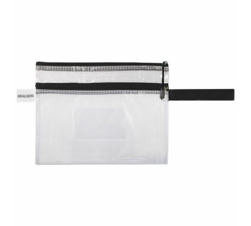 Папка-конверт на молнии МАЛОГО ФОРМАТА (238х180 мм), А5, 2 отделения, ПВХ, сетка, прозрачная, 0,3 мм, BRAUBERG 