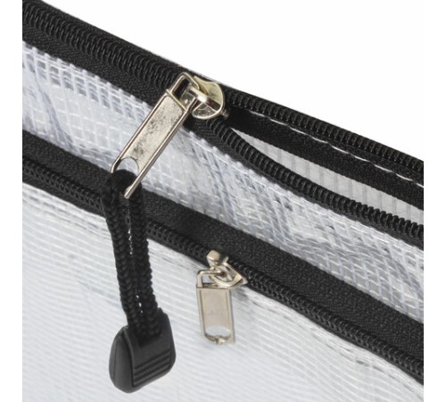 Папка-конверт на молнии МАЛОГО ФОРМАТА (238х180 мм), А5, 2 отделения, ПВХ, сетка, прозрачная, 0,3 мм, BRAUBERG 