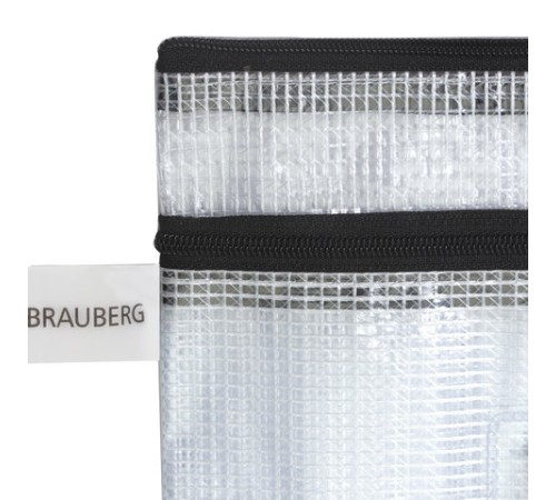 Папка-конверт на молнии МАЛОГО ФОРМАТА (238х180 мм), А5, 2 отделения, ПВХ, сетка, прозрачная, 0,3 мм, BRAUBERG 