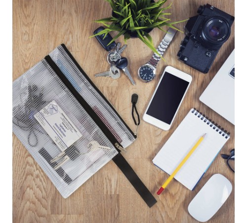 Папка-конверт на молнии МАЛОГО ФОРМАТА (238х180 мм), А5, 2 отделения, ПВХ, сетка, прозрачная, 0,3 мм, BRAUBERG 